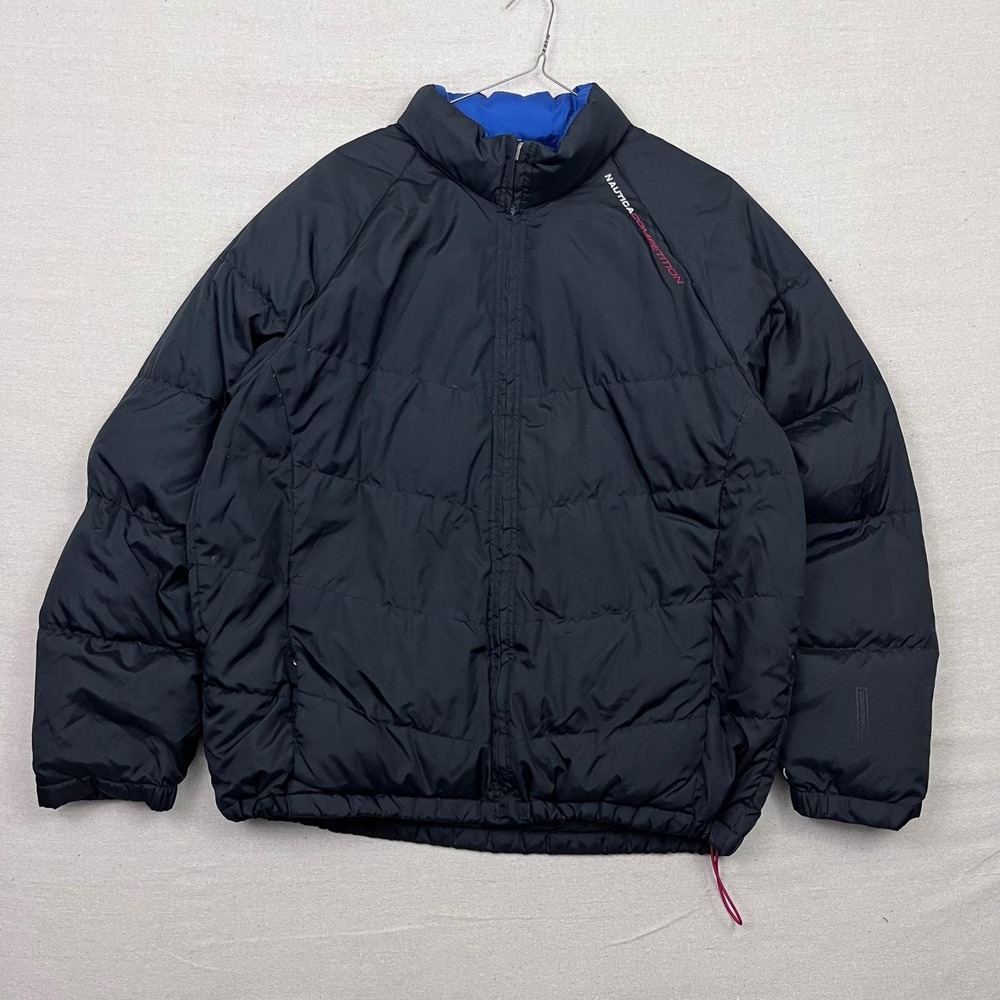 Nautica Competition‎ Puffer Jacket Black Blue Size XXL Down Fill Full Zip